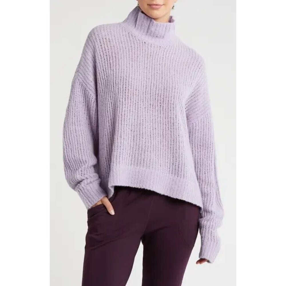 SPIRITUAL GANGSTER Eva Funnel Neck Sweater XS Dark Wisteria Purple Cable Knit A2